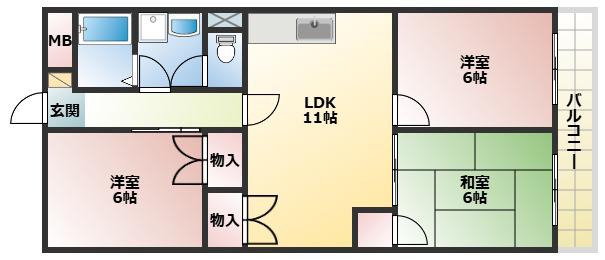 ハイツメルシー(3LDK/3階)の間取り写真