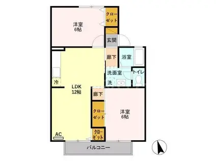 ヒルズ三橋(2LDK/1階)の間取り写真