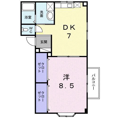 クローバーズヒル田上台(1DK/1階)の間取り写真