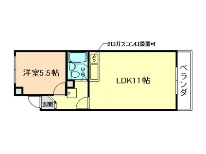 グリーンライフ西宿(1LDK/1階)の間取り写真