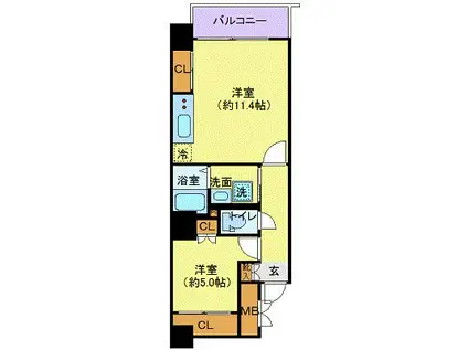 カスタリア一番町ウエスト(1LDK/2階)の間取り写真