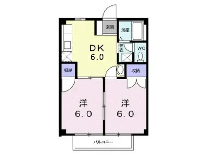 ポテトハイムB(2DK/2階)の間取り写真