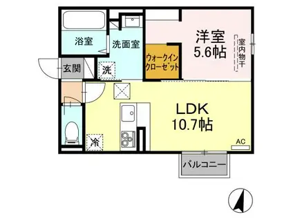 D‐ROOM竹尾II(1LDK/1階)の間取り写真