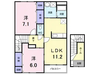 ブロッサムI(2LDK/2階)の間取り写真