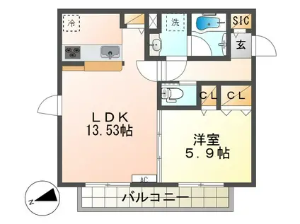 AZALEA(1LDK/1階)の間取り写真