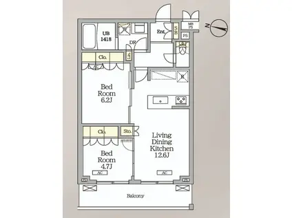 ミレーネ滝野川(2LDK/5階)の間取り写真