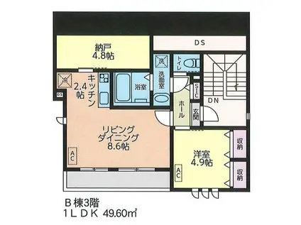 RILY BLANCHEUR(1LDK/3階)の間取り写真