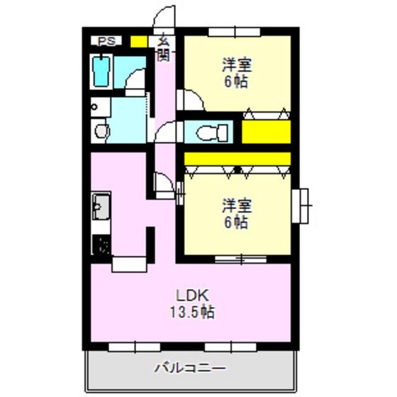 リジョンC棟(2LDK/1階)の間取り写真