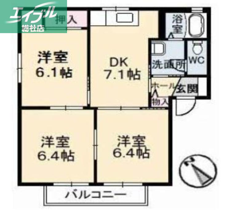 まるハウスB棟(3DK/1階)の間取り写真