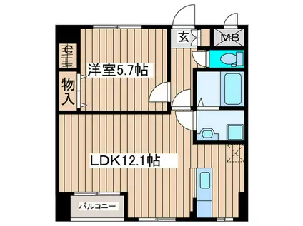 東仙台レジデンス弐番館(1LDK/3階)の間取り写真