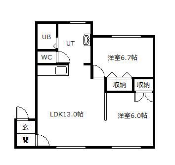ヒノキ西13条A・B(2LDK/1階)の間取り写真