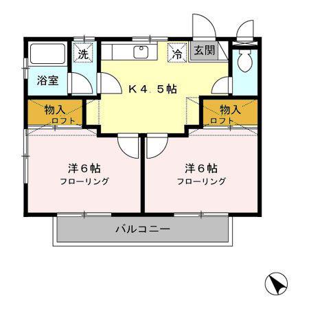 スイートピー国見(2K/2階)の間取り写真