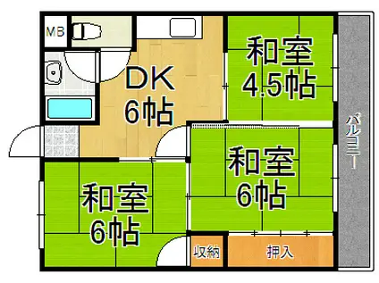 ヴィラ北田(3DK/2階)の間取り写真