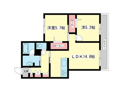 近鉄橿原線 大和八木駅 徒歩7分 3階建 築1年(2LDK/3階)の間取り写真