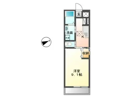 アメニティハイツ ツインズB棟(1K/2階)の間取り写真