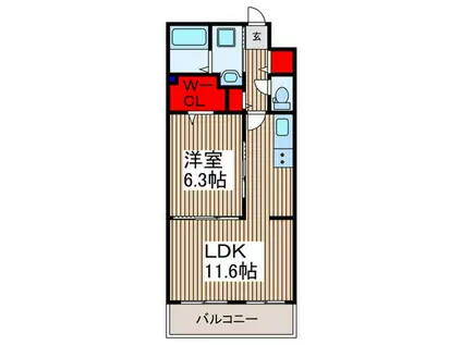 ヒカルサ西所沢(1LDK/2階)の間取り写真