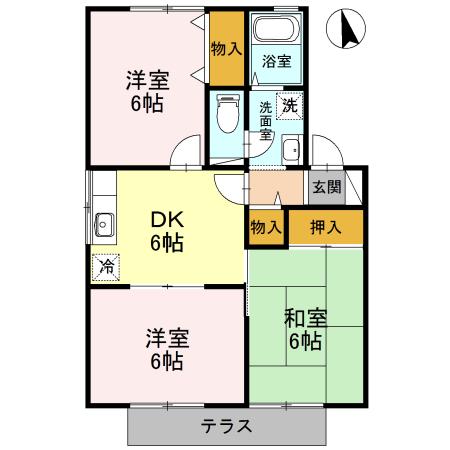 ビューラー高砂B棟(3DK/1階)の間取り写真