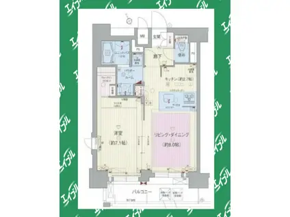 プレサンス鶴舞公園ウエスト(1LDK/12階)の間取り写真