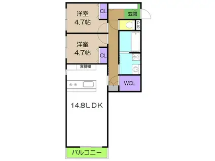 リーヴァかもべII(2LDK/3階)の間取り写真