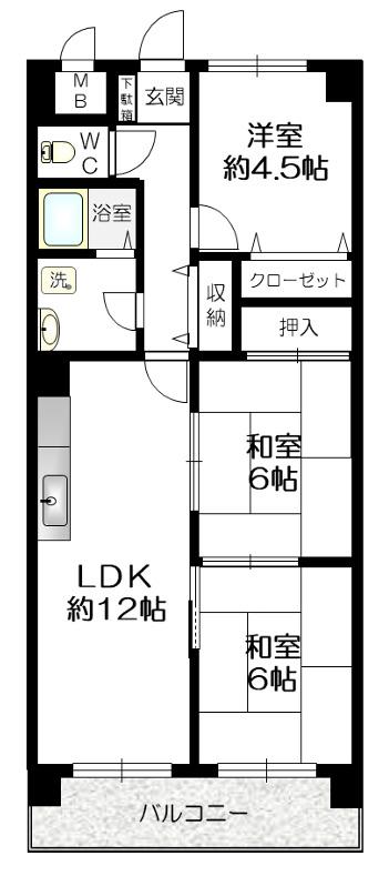 サンコート萩乃台(3LDK/3階)の間取り写真