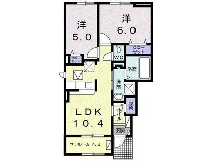 ノースサイドB(2LDK/1階)の間取り写真