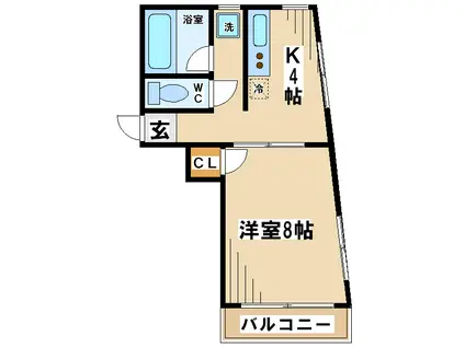 ウエストバレーII(1DK/3階)の間取り写真