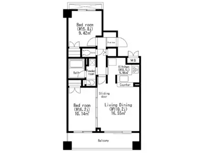 レジディア世田谷弦巻(2LDK/4階)の間取り写真