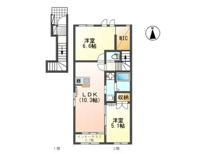 メゾン北原 II(2LDK/2階)の間取り写真