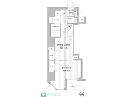 ウェルカーサ文京湯島(1DK/5階)の間取り写真