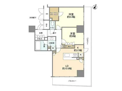 レフィール築地レジデンス(2LDK/4階)の間取り写真