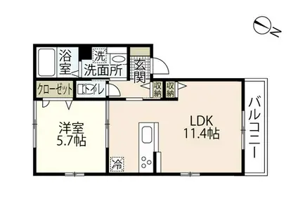 オランジェ新井口(1LDK/1階)の間取り写真