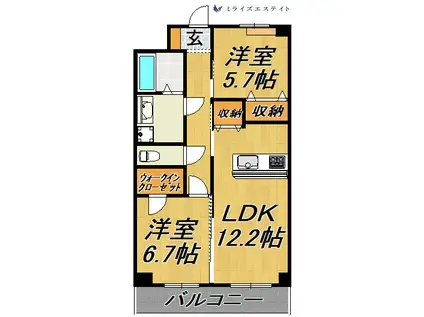 S-FORT鶴舞リアーレ(2LDK/11階)の間取り写真