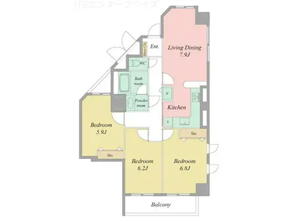 佐鳴湖パークタウンサウス(3LDK/13階)の間取り写真