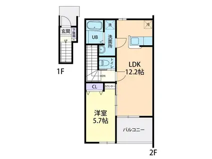 FLEUR 大津  I(1LDK/2階)の間取り写真