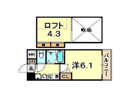 エステムコート三宮イーストポルトマーレ(1K/2階)の間取り写真