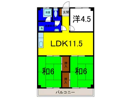 ベルシャトウ白亜(3LDK/3階)の間取り写真