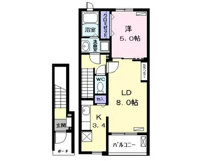 シャトル朝日(1LDK/2階)の間取り写真