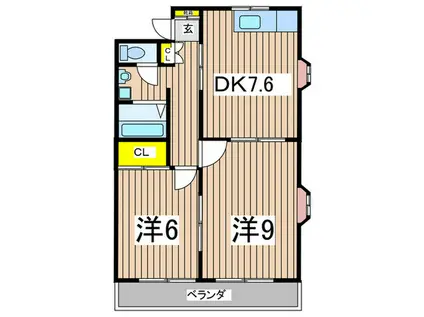 クリエールワコー本牧II(2DK/2階)の間取り写真