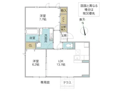 ルピナスヒルズ(2LDK/1階)の間取り写真