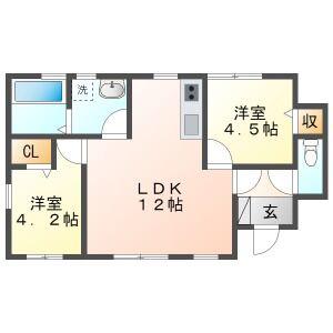 リーブルファイン島栄町(2LDK/1階)の間取り写真