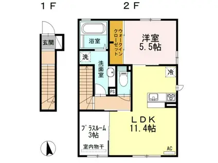 アクシア(1LDK/2階)の間取り写真