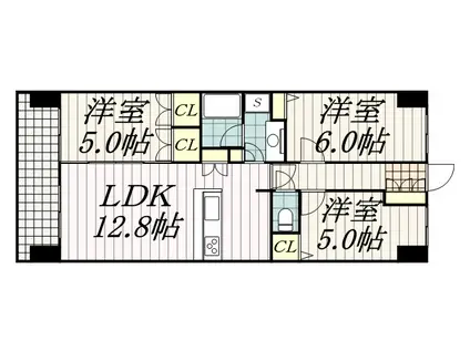 エコロジー千葉みなとレジデンスA棟(3LDK/2階)の間取り写真