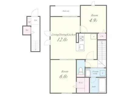 江坂町2丁目プロジェクト(2LDK/2階)の間取り写真