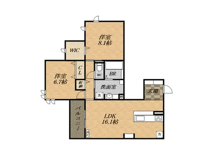 D-ROOM中州(2LDK/1階)の間取り写真
