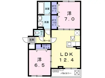 アルカンシェル ヌーモ(2LDK/1階)の間取り写真