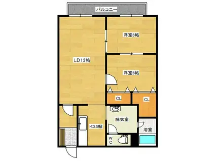 エクセル(2LDK/4階)の間取り写真