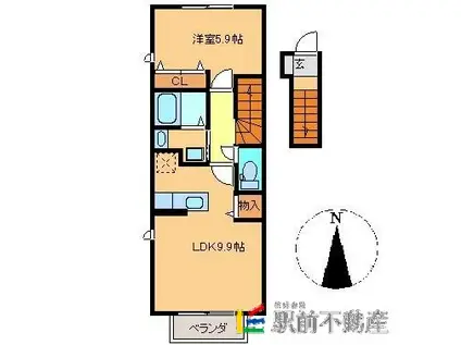 エステート荒尾(1LDK/2階)の間取り写真