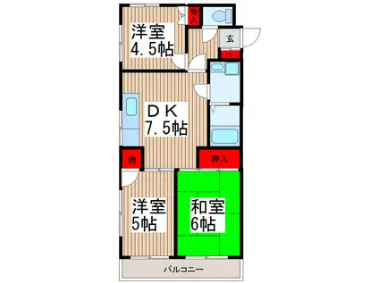 セジュール・ド・ミワ(3DK/1階)の間取り写真