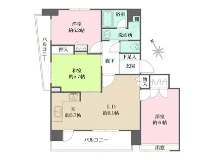 エーデル己斐本町(3LDK/5階)の間取り写真