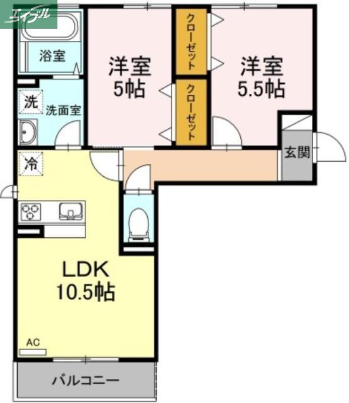 セカンドコート B棟(2LDK/2階)の間取り写真